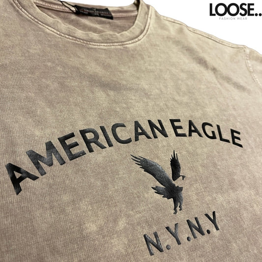 Loose Ligh baige Acid-Washed printed Tshirt