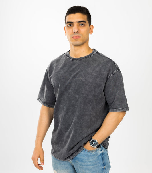 Loose Grey Solid Acid-Washed Tshirt