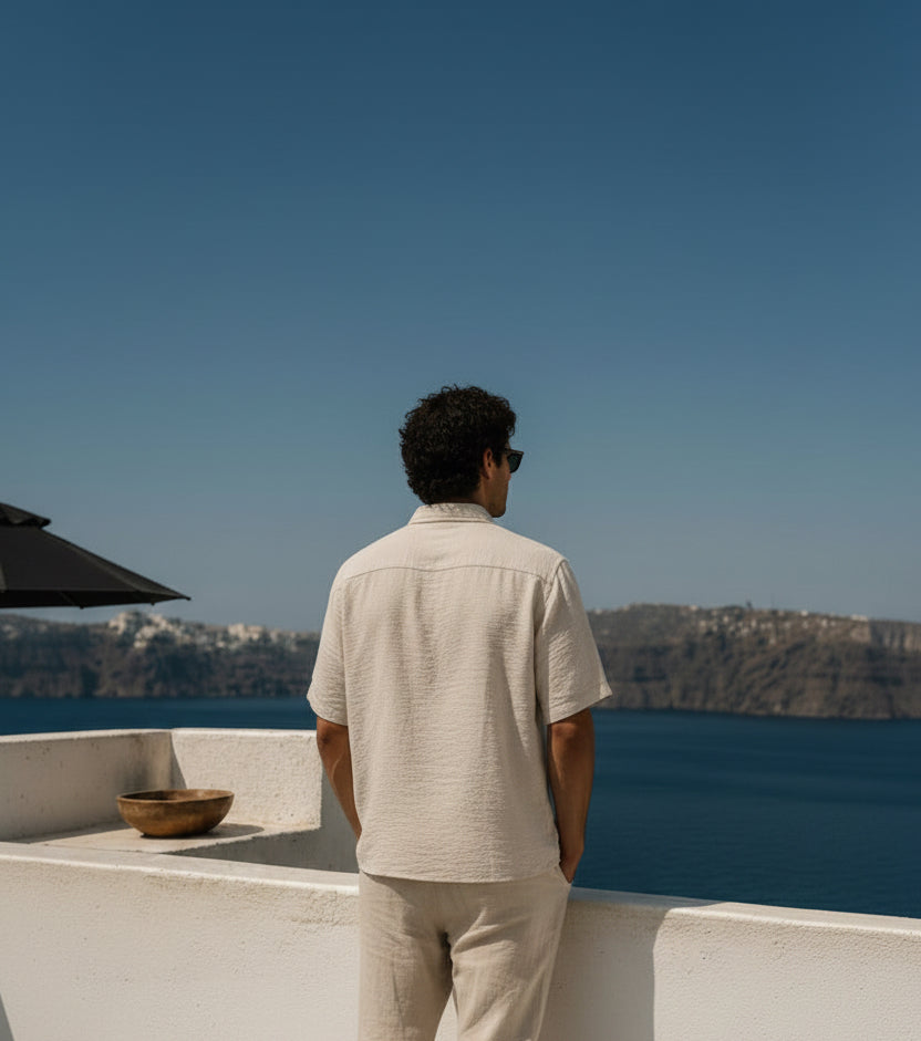 Loose oversized Beige Linen Crinkle Shirt