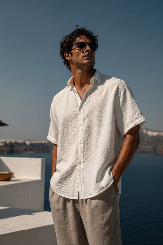 Loose Oversized White Linen Crinkle Shirt