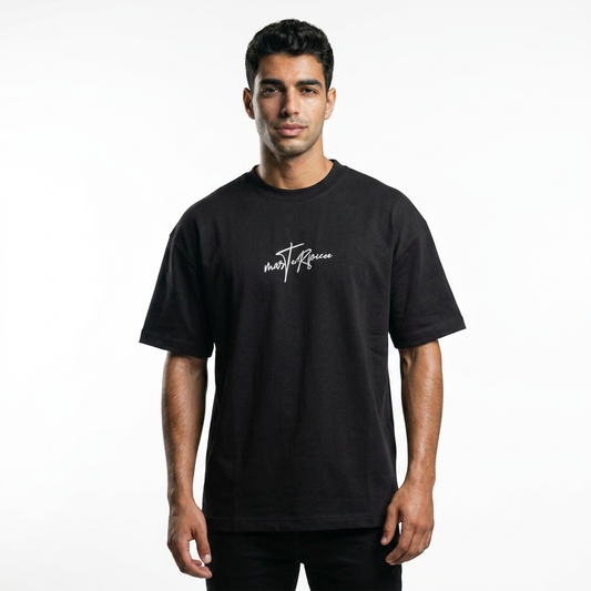 Loose Oversized Heavy jersey Embroidered Black T-Shirt
