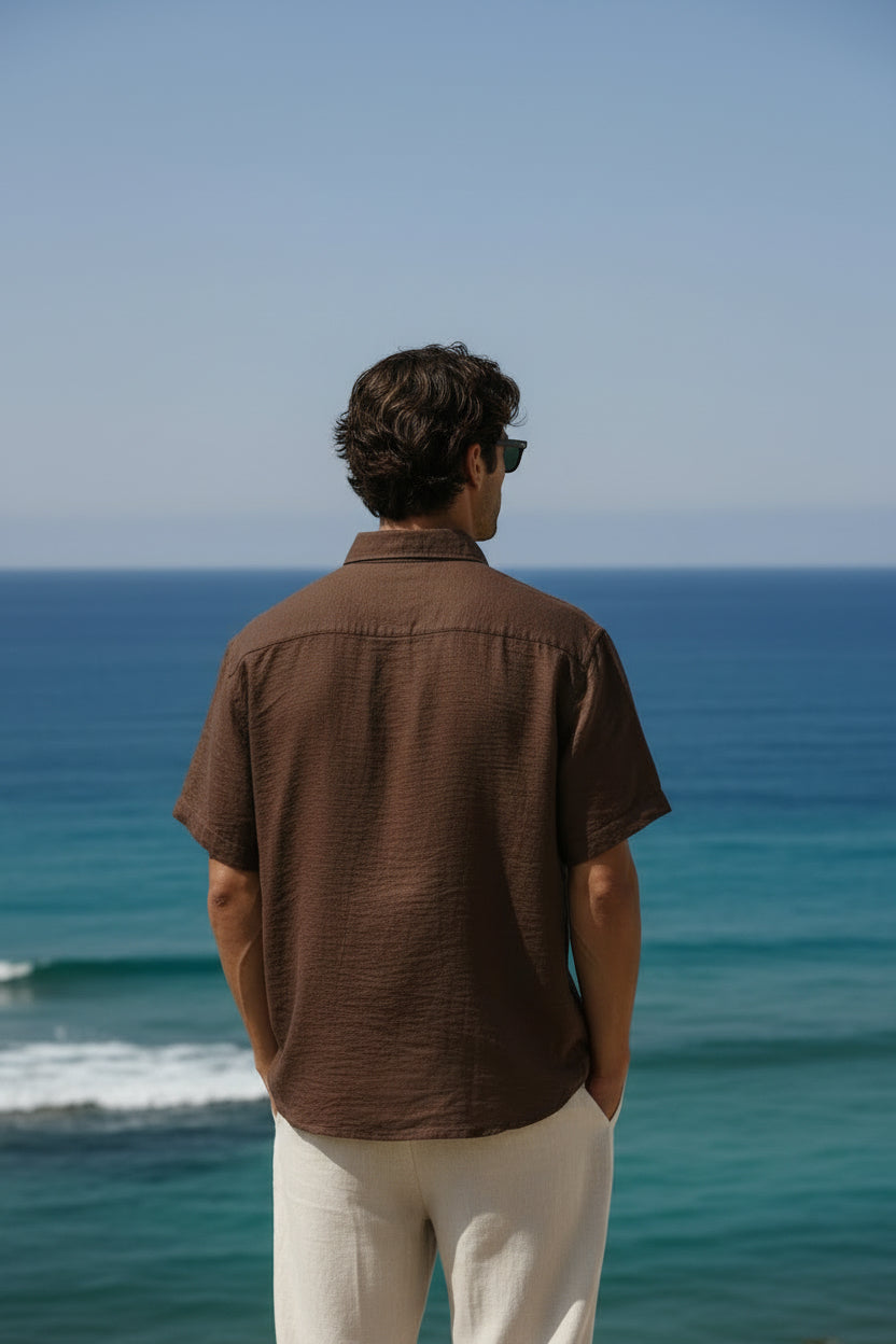 Loose Oversized Brown Linen Crinkle Shirt