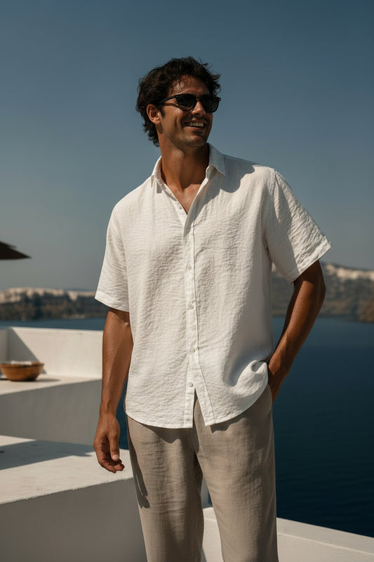 Loose Oversized White Linen Crinkle Shirt