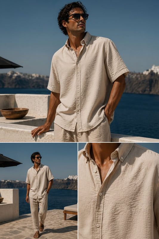 Loose oversized Beige Linen Crinkle Shirt