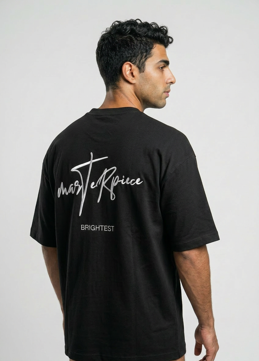 Loose Oversized Heavy jersey Embroidered Black T-Shirt