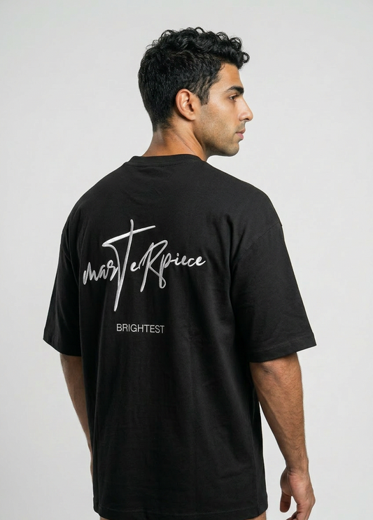 Loose Oversized Heavy jersey Embroidered Black T-Shirt