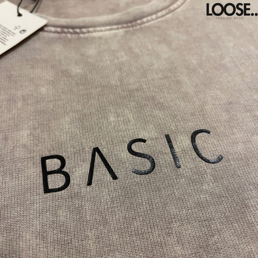 Loose Light baige Acid-Washed BASIC Printed Tshirt