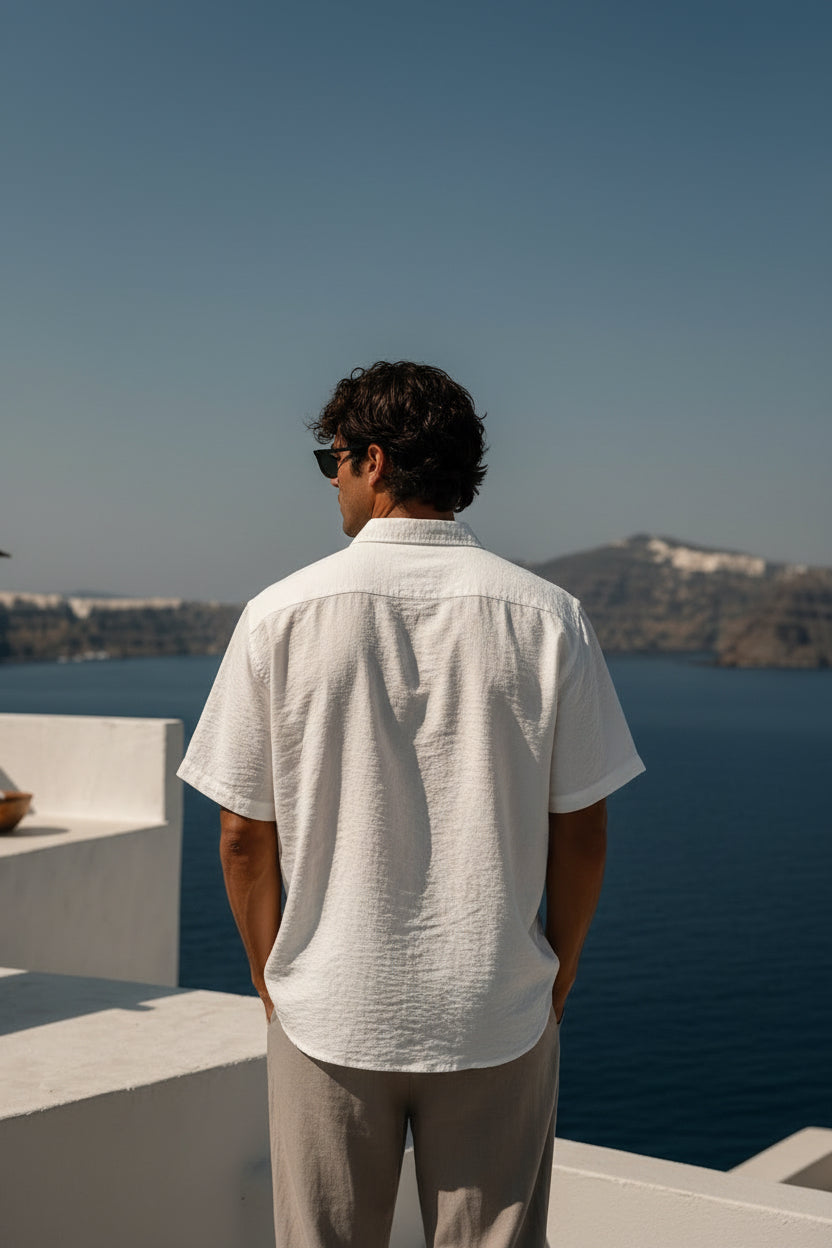 Loose Oversized White Linen Crinkle Shirt