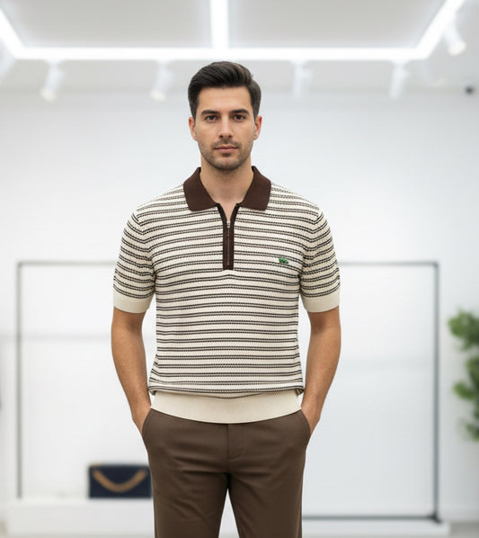Loose Old money Fit Trico Brown Striped Polo shirt