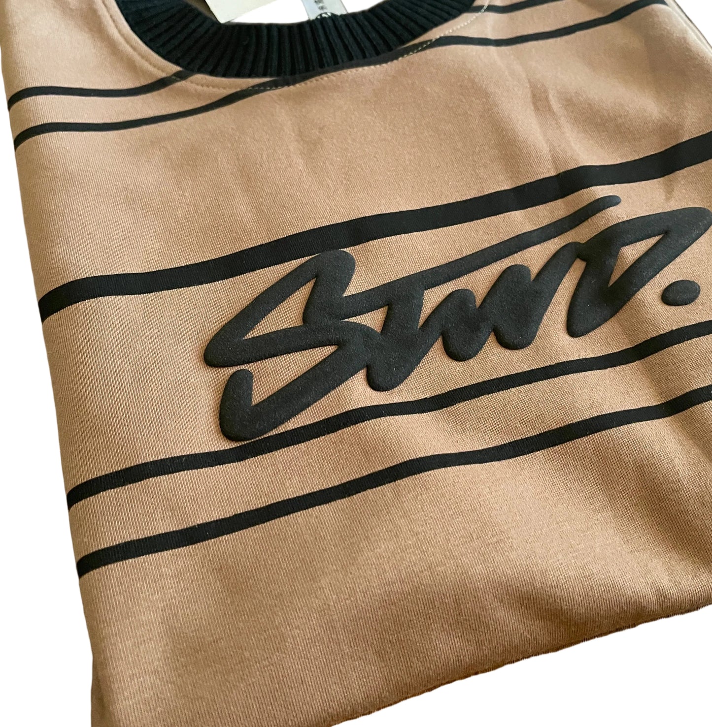 Loose oversized brown striped foam Printed T-shirt