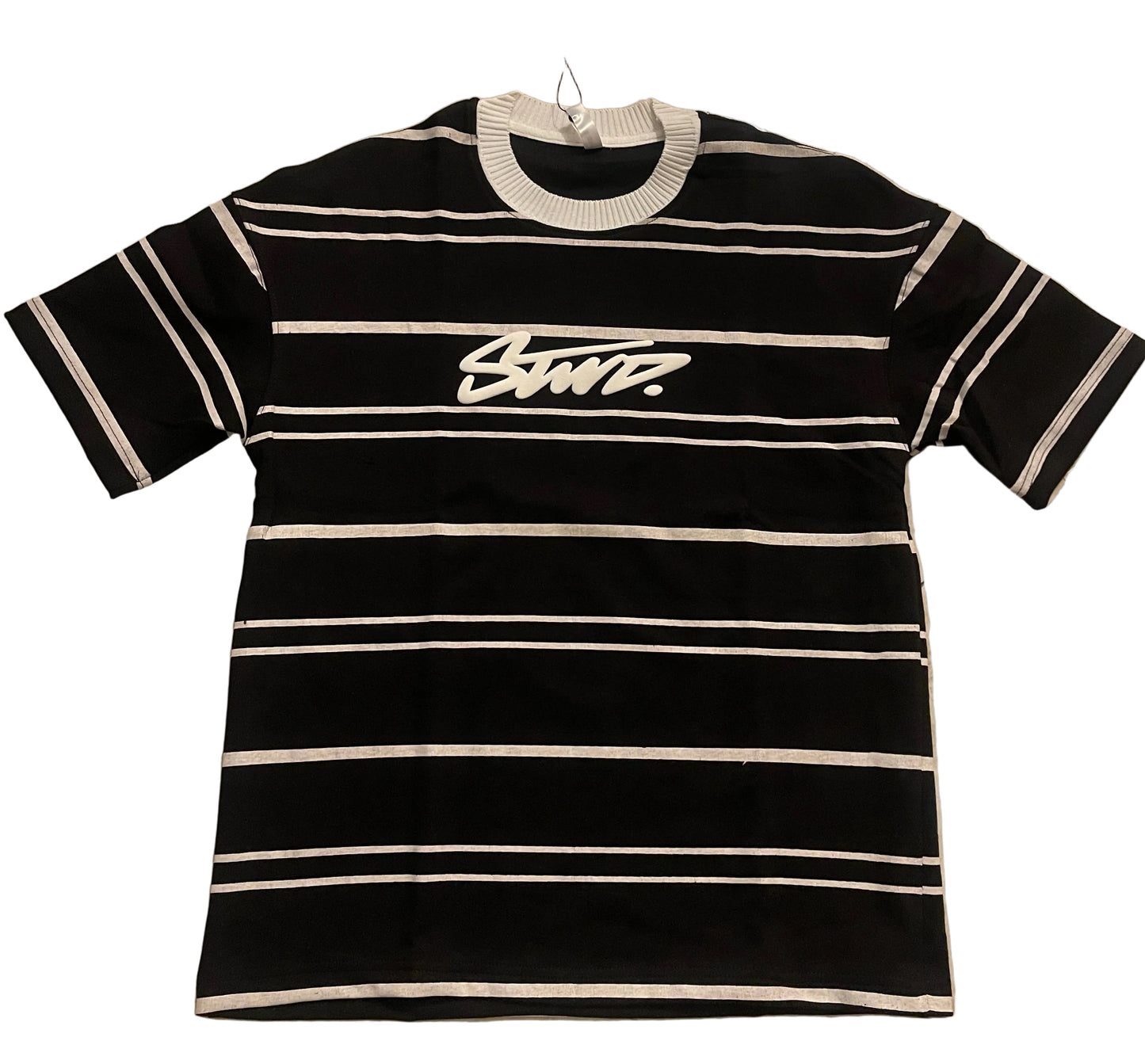 Loose Black striped foam Printed T-shirt