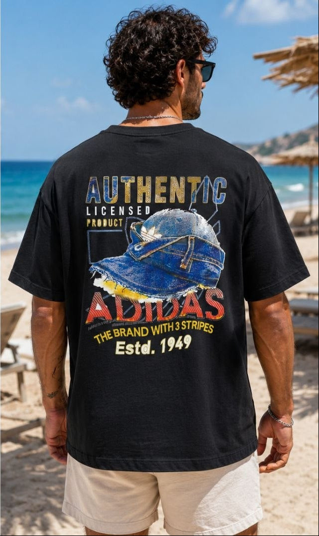 Loose Oversized Pollivar Cotton Black Printed T-Shirt