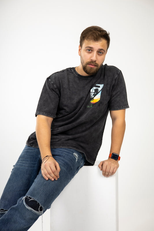Loose Black Printed Summer Vibes Tshirt