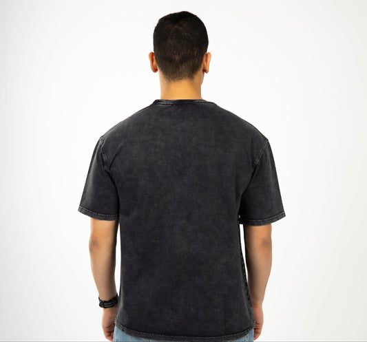 Loose Black Solid Acid-Washed Tshirt