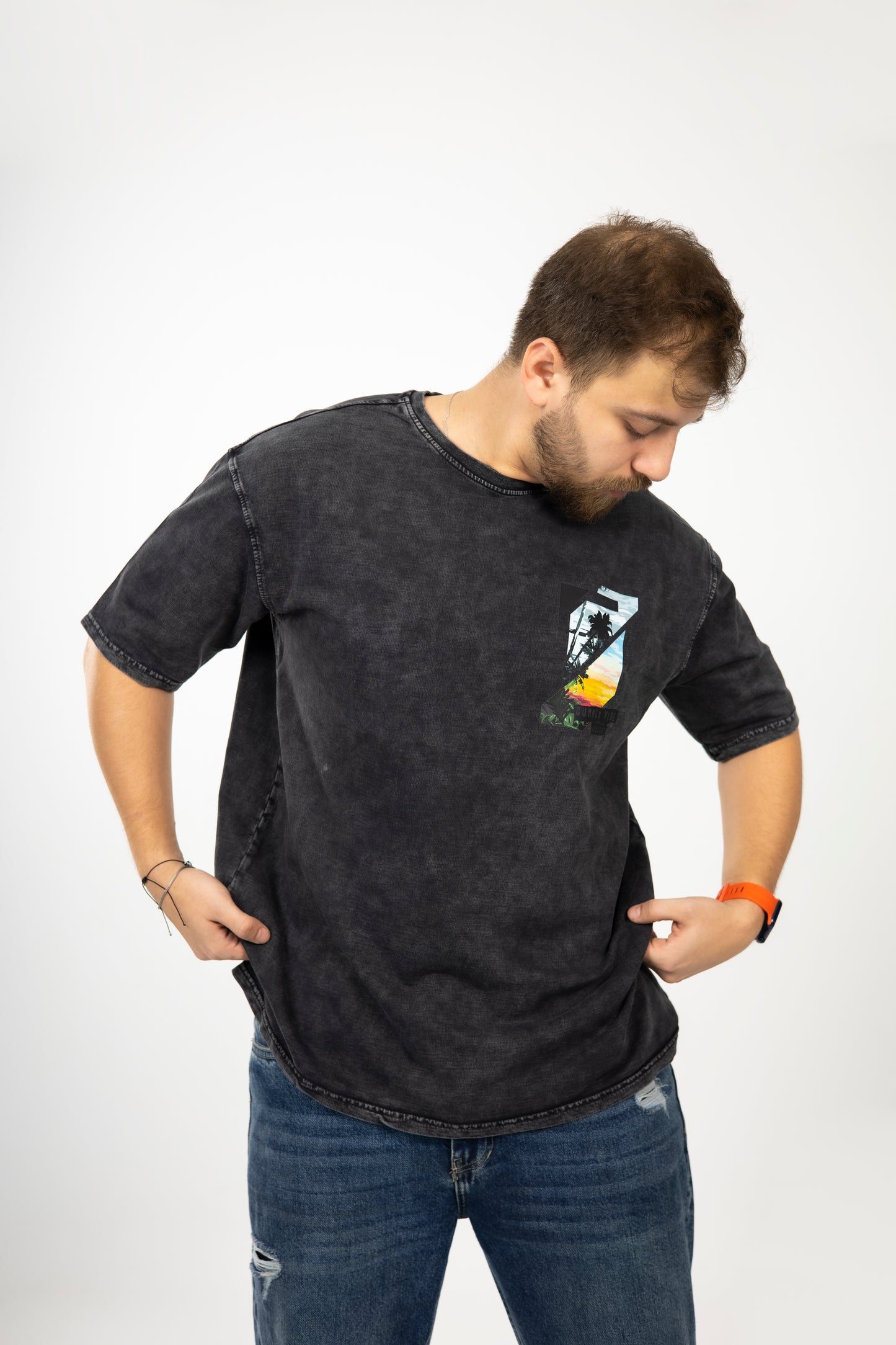 Loose Black Printed Summer Vibes Tshirt