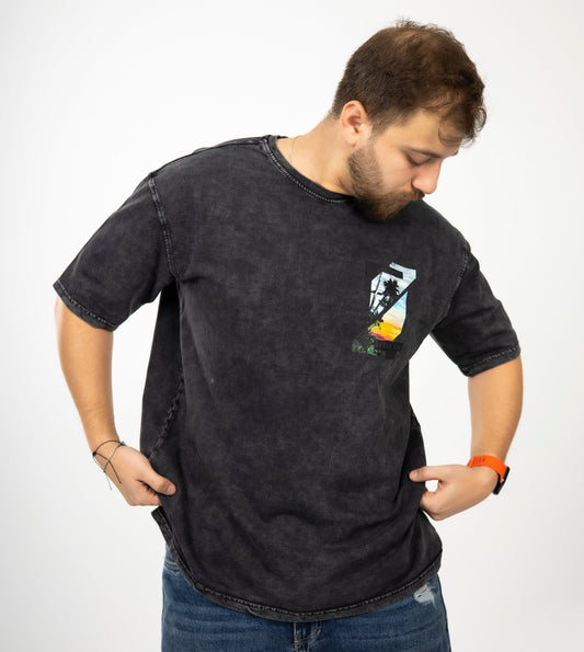 Loose Black Printed Summer Vibes Tshirt