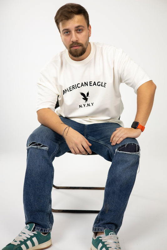 Loose Off White Printed Tshirt