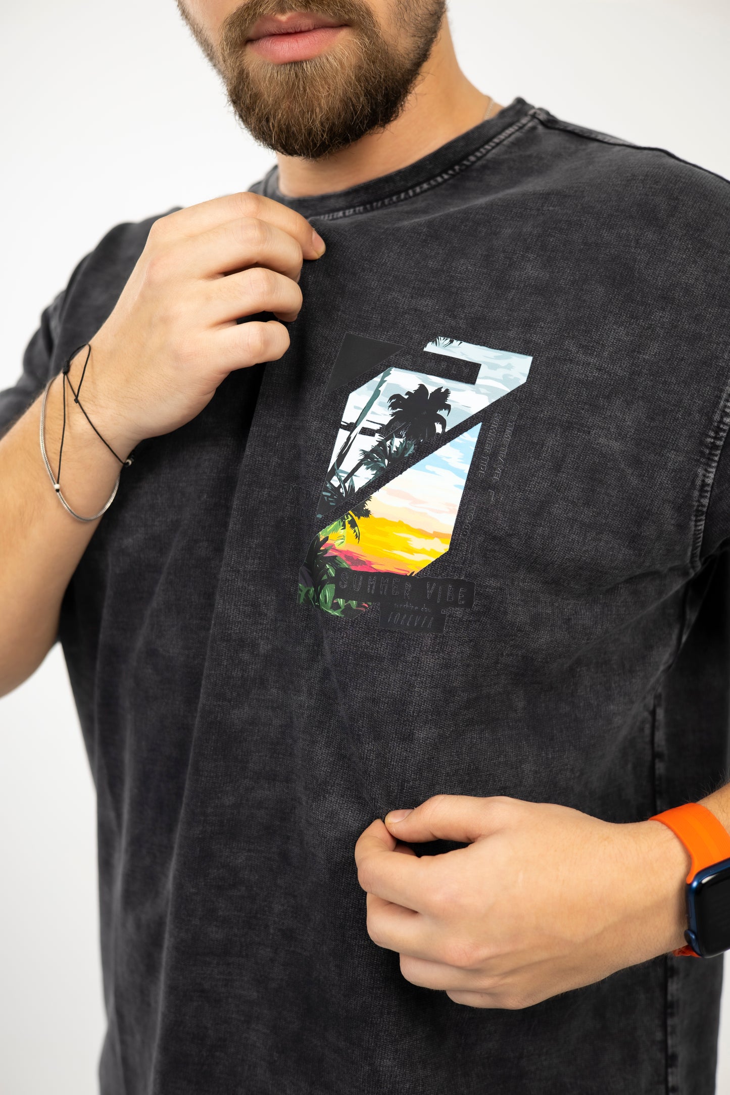 Loose Black Printed Summer Vibes Tshirt