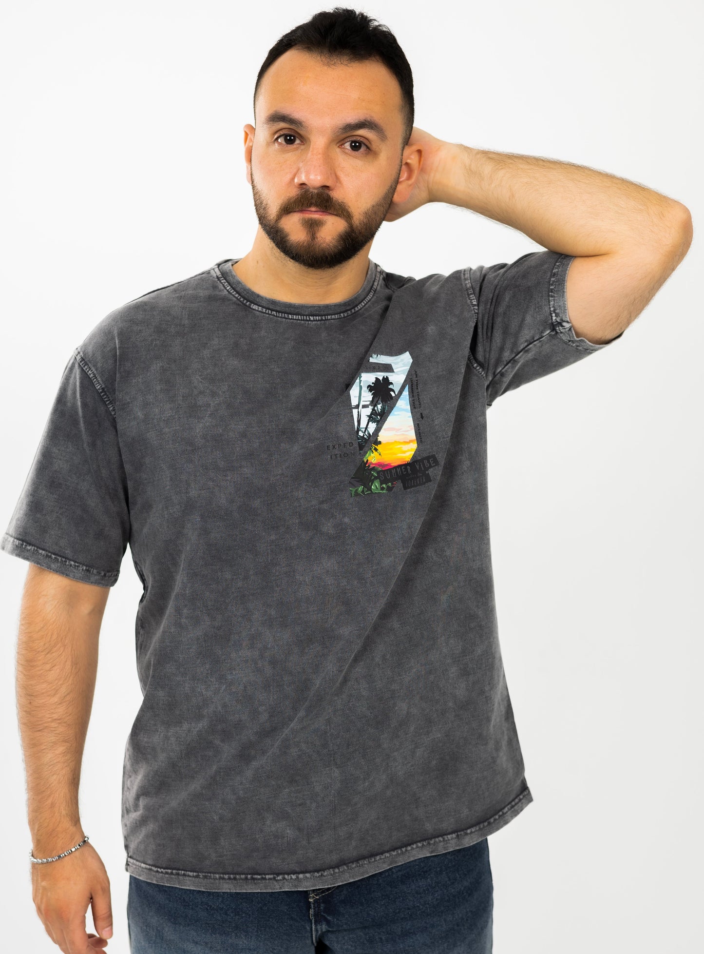 Loose Grey Printed Summer Vibes Tshirt