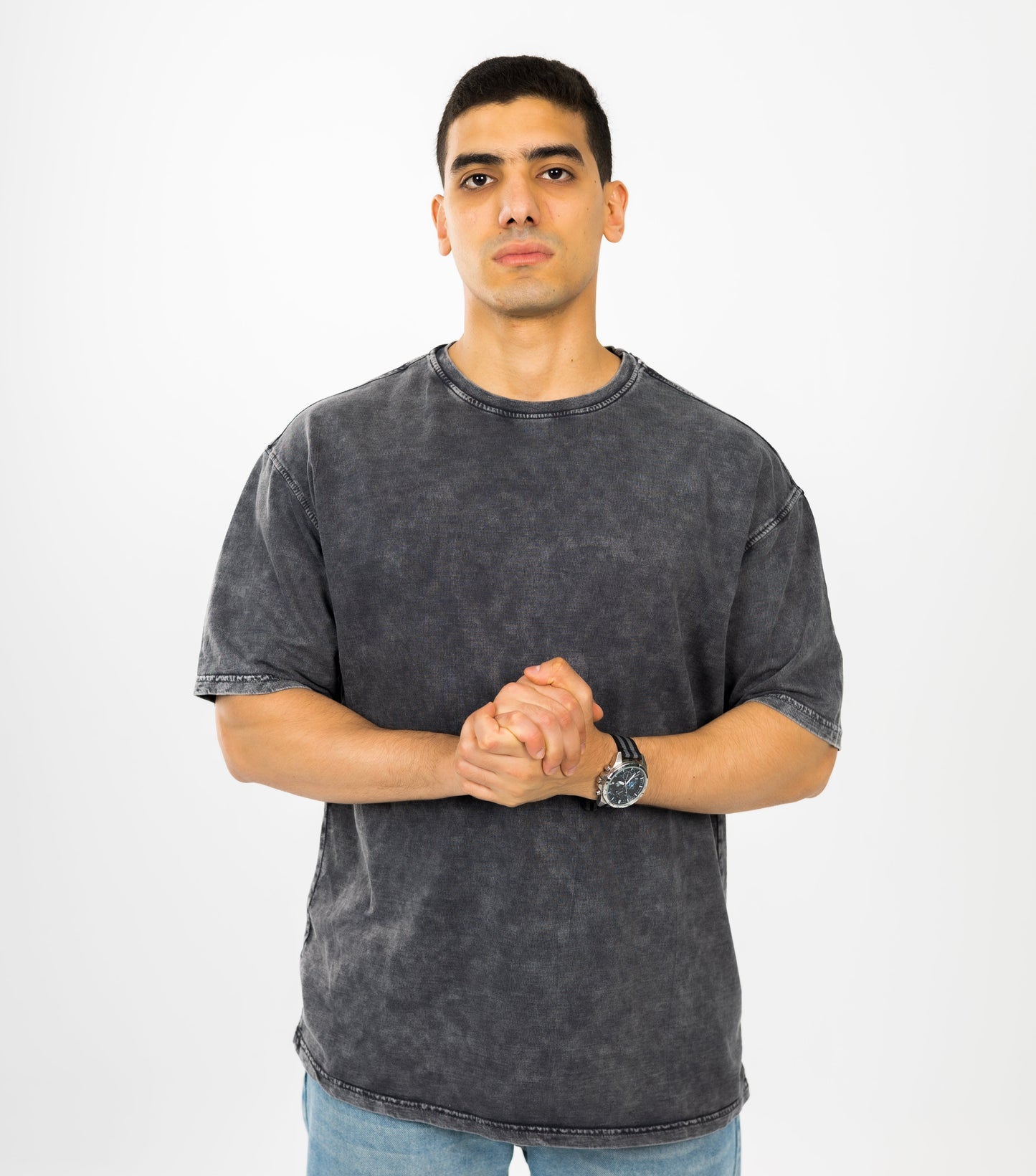 Loose Grey Solid Acid-Washed Tshirt