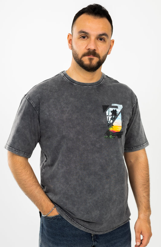 Loose Grey Printed Summer Vibes Tshirt
