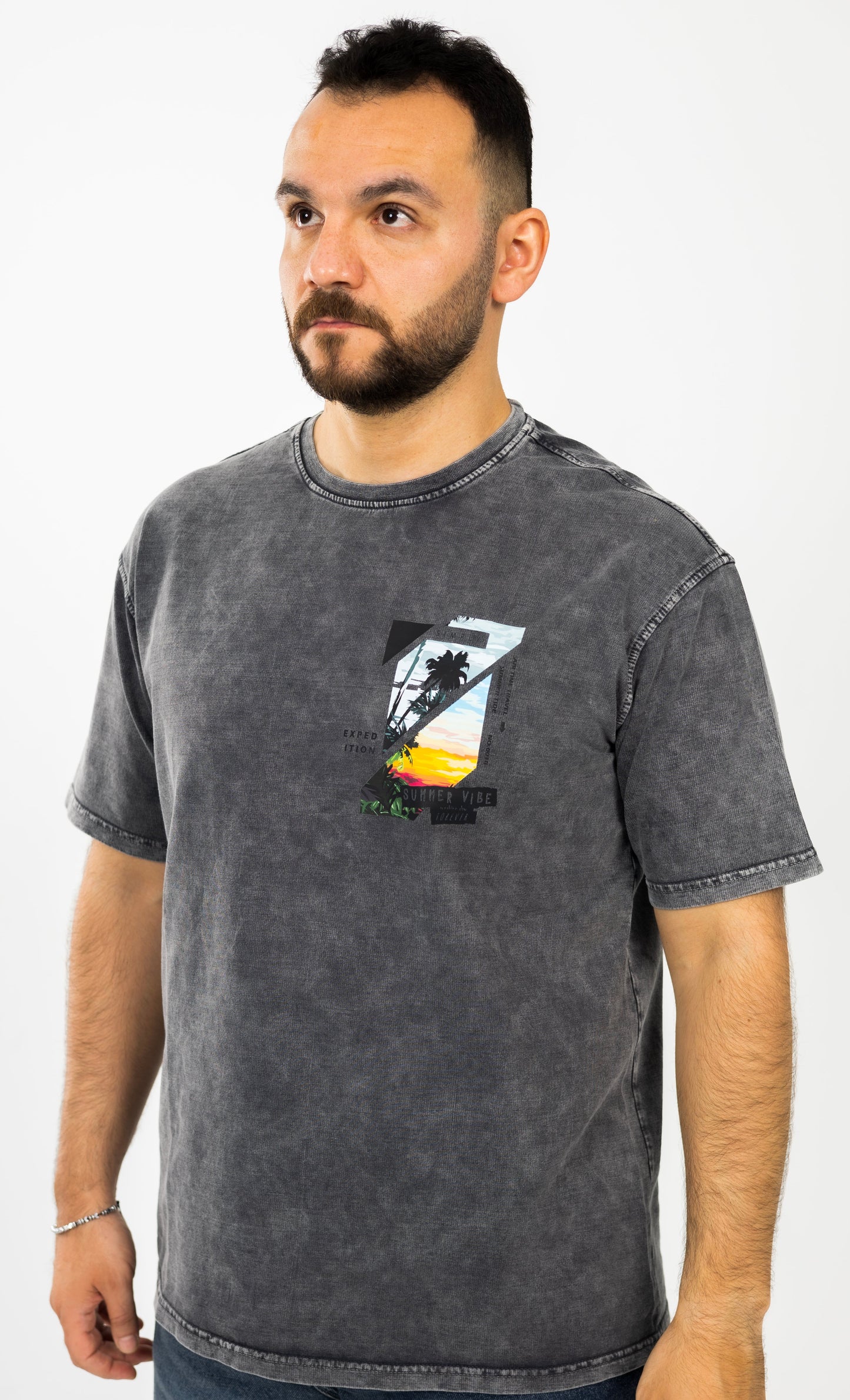Loose Grey Printed Summer Vibes Tshirt