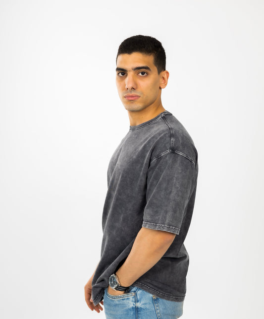 Loose Grey Solid Acid-Washed Tshirt