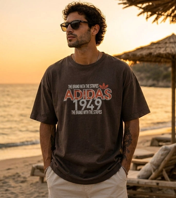 Loose Oversized Pollivar Cotton Brown Printed T-Shirt